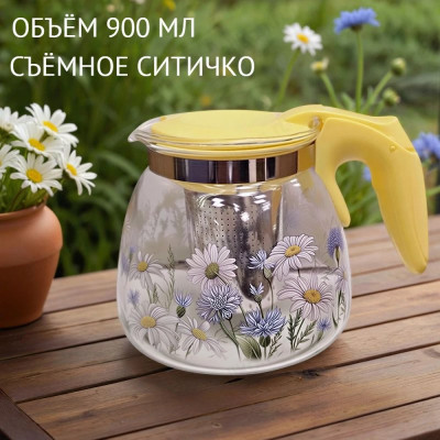 Чайник заварочный стекло AGNESS Васильки 0,9л 885-111