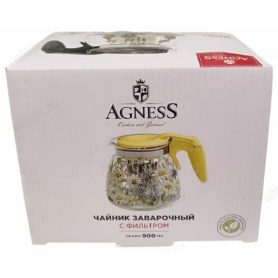 Чайник заварочный стекло AGNESS Васильки 0,9л 885-111-6