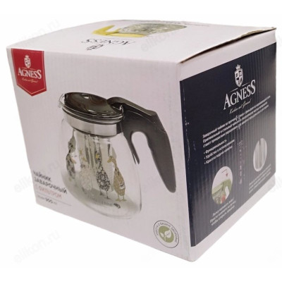 Чайник заварочный стекло AGNESS Васильки 0,9л 885-111-7