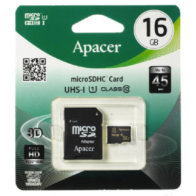 Карта MicroSD 16GB Apacer Class 10+адаптер