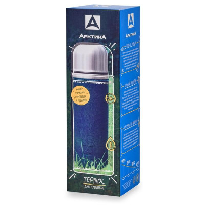 Термос питьевой 1.0л (в кожаной оплетке) синий АРКТИКА 108-1000-BLсин-3