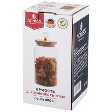 Емкость для сыпучих продуктов Agness 'Kristall' 800мл d9x19см ARTI-M 889-109-2