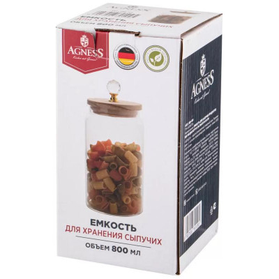 Емкость для сыпучих продуктов Agness 'Kristall' 800мл d9x19см ARTI-M 889-109-2