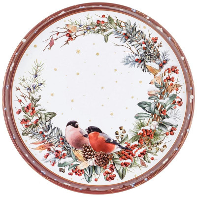 Поднос сервировочный Agness 'Снегири' красный 33х2.1см ARTI-M 898-237