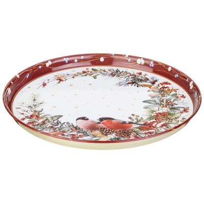 Поднос сервировочный Agness 'Снегири' красный 33х2.1см ARTI-M 898-237-2