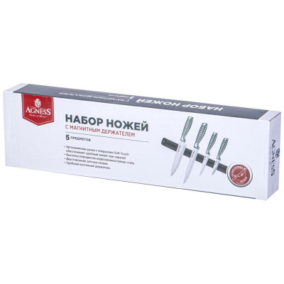 Набор ножей Agness с магнитным держателем и ручкой из нерж.стали, 5пр ARTI-M 911-767-1