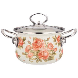 Кастрюля Agness 1.5л эмалированная со стекл. крышкой серия 'Корейская роза' ARTI-M 915-135