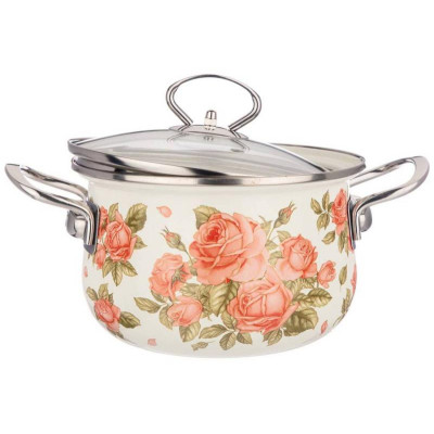 Кастрюля Agness 2.0л эмалированная со стекл. крышкой серия 'Корейская роза' ARTI-M 915-136-2