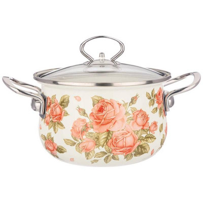 Кастрюля Agness 2.0л эмалированная со стекл. крышкой серия 'Корейская роза' ARTI-M 915-136