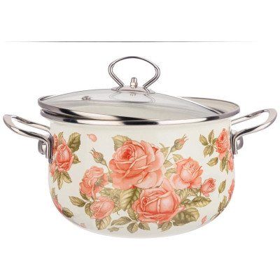 Кастрюля Agness 3.6л эмалированная со стекл. крышкой серия 'Корейская роза' ARTI-M 915-138-2