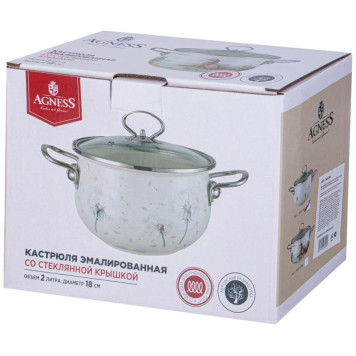 Кастрюля Agness эмалированная со стеклянной крышкой (2л, d18см) ARTI-M 943-056-1