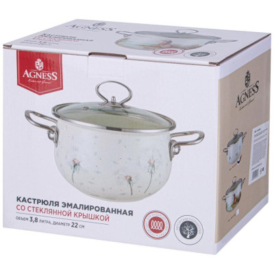 Кастрюля Agness эмалированная со стеклянной крышкой (3.8л, d22см) ARTI-M 943-058-1