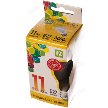 Лампа светодиодная LED E27 A60 11W 3K 230V 990Лм ASD-2