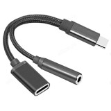 Переходник USB Type-C 3.1 - 3,5 Jack/USB Type-C (зарядка), 0,15 м (шт/гн), черный, Атом