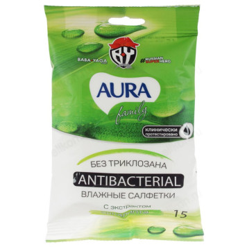 Салфетки влажные AURA brezo антибактериальные 15шт-1