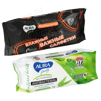 Салфетки влажные AURA антибактериальные, 70шт,914-029 арт.29030