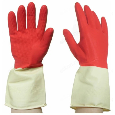 Перчатки латексные хозяйственные БИКОЛОР р-р XL белый+красный BICOIRA4