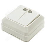 Выключатель двухклавишный с подсветкой BOLLETO белый накладной 7123 IN HOME