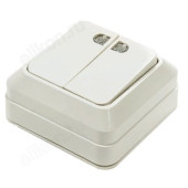 Выключатель двухклавишный с подсветкой BOLLETO белый накладной 7123 IN HOME