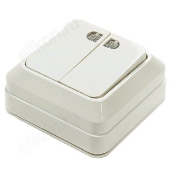 Выключатель двухклавишный с подсветкой BOLLETO белый накладной 7123 IN HOME