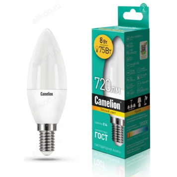 Лампа светодиодная LED E14 C35 8W 830 Camelion