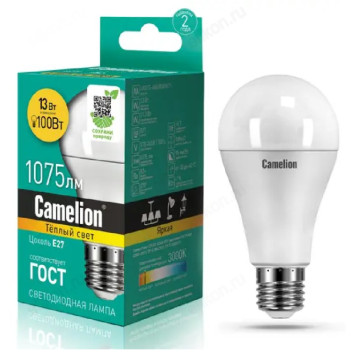 Лампа светодиодная LED E27 A60 13W 830 Camelion