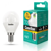 Лампа светодиодная LED E14 G45 8W 3K Camelion Шар 830