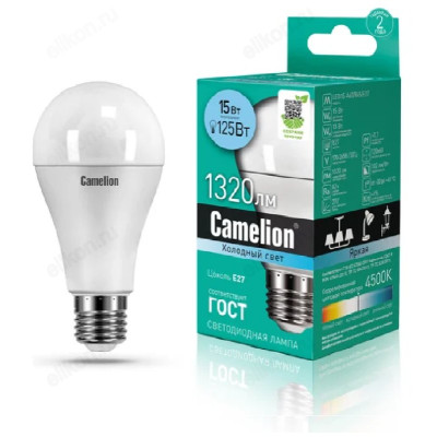 Лампа светодиодная LED E27 A60 15W 845 Camelion