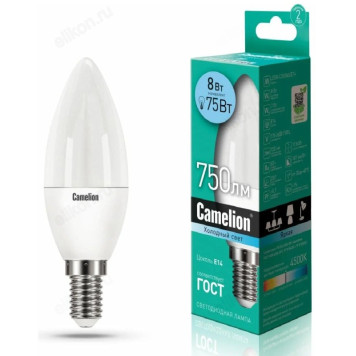 Лампа светодиодная LED E14 C35 8W 845 220В Camelion
