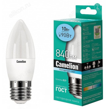 Лампа светодиодная LED E27 C35 10W 4K Camelion Свеча 845-10/27