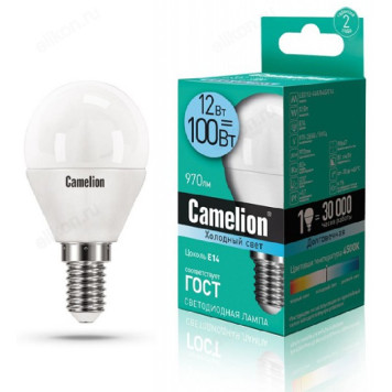 Лампа светодиодная LED E14 G45 12W 4K Camelion Шар 845