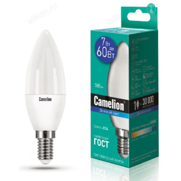 Лампа светодиодная LED E14 C35 7W 865 Camelion