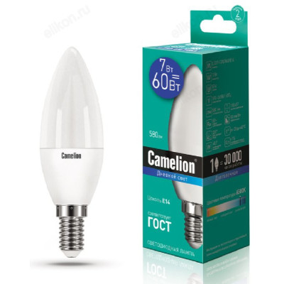 Лампа светодиодная LED E14 C35 7W 865 Camelion