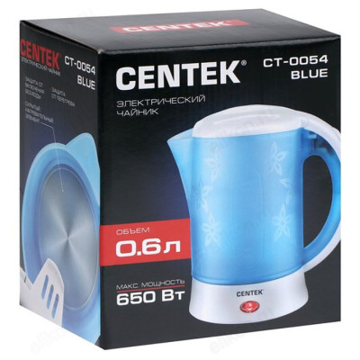 Чайник Centek CT-0054, бело-синий, 0.6 л-1