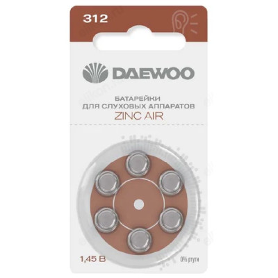 Батарейка для слухового аппарата ZA312 Daewoo ZA312-6B BL-6