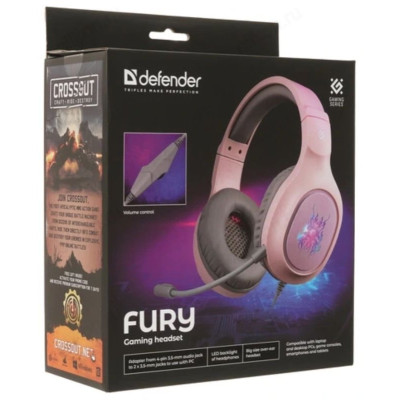 Гарнитура проводная полноразмерная Defender Fury розовый-4