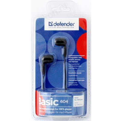 Наушники проводные вкладыши Defender BASIC-604, черный