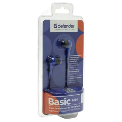 Наушники проводные вкладыши Defender BASIC-604, синий