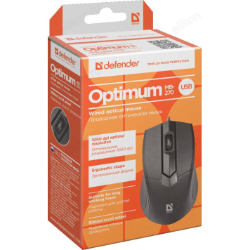 Мышь провод Defender Optimum MB-270 черный 3кн-1