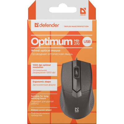 Мышь провод Defender Optimum MB-270 черный 3кн-3