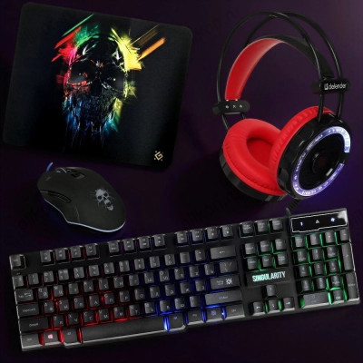 Клавиатура+мышь DEFENDER Singularity MKP-118 игровой +гарнитура+ковер