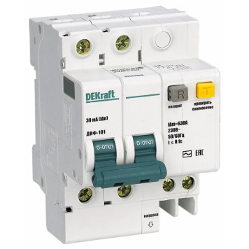 Выключатель автоматический дифференциальный DEKraft ДИФ-101, 1P+N 25А 30мА тип AC (С)
