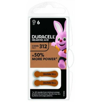 Батарейка для слухового аппарата Duracell ZA312 BL-6, 1.45 V