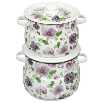 Набор кастрюль эмал. (4 предмета) белый Анютины глазки деколь на крышке ЭМАЛЬ (СИБ.ТОВАРЫ) N10B54