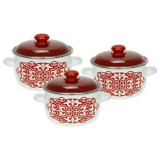 Набор кастрюль эмал. (6предметов, цилиндр) белый с дек. на крышке Айша ЭМАЛЬ (СИБ.ТОВАРЫ) N31B64