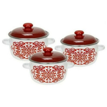 Набор кастрюль эмал. (6предметов, цилиндр) белый с дек. на крышке Айша ЭМАЛЬ (СИБ.ТОВАРЫ) N31B64