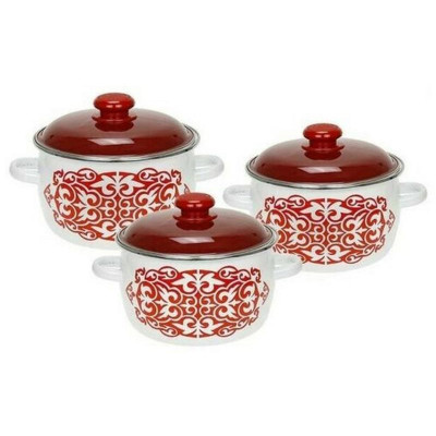 Набор кастрюль эмал. (6предметов, цилиндр) белый с дек. на крышке Айша ЭМАЛЬ (СИБ.ТОВАРЫ) N31B64