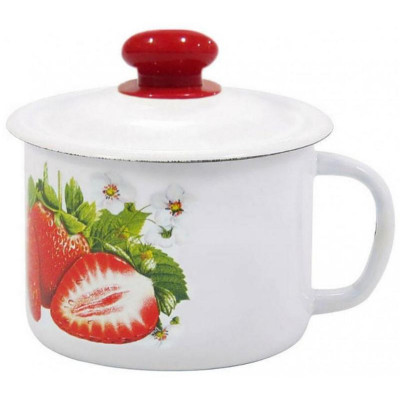 Кружка с крышкой эмал. 1л деколь Клубника садовая ЭМАЛЬ (СИБ.ТОВАРЫ) С0207359