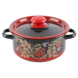 Кастрюля цилиндр, 2.0л эмалированая декор красно-черная ЭМАЛЬ (СИБ.ТОВАРЫ) С161038