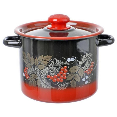 Кастрюля (3.5л, цилиндр) эмал., декор красно-черная ЭМАЛЬ (СИБ.ТОВАРЫ) С161238